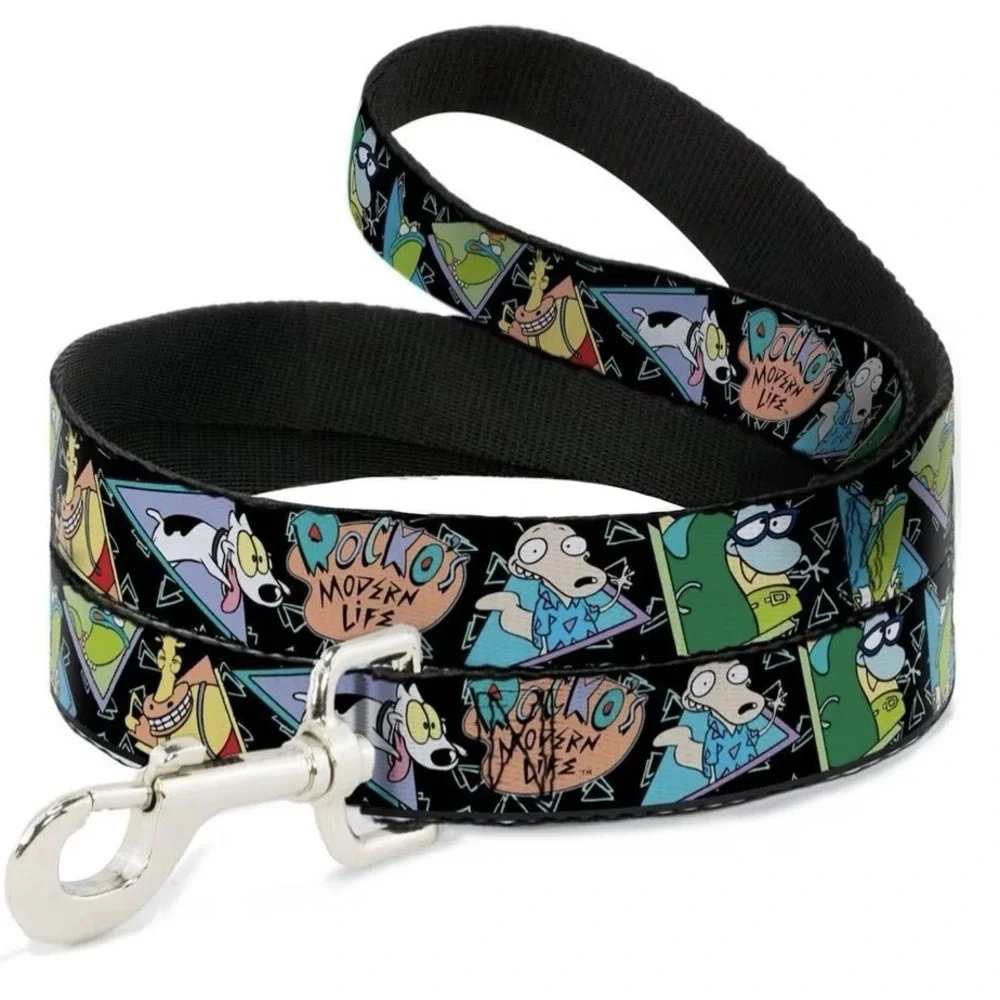 Buckle-down Dog Leash Rockos Modern Life Character Portraits Triangles Black Blu